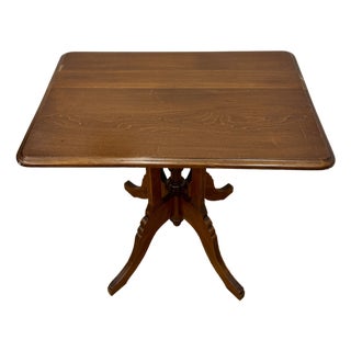 Vintage Dark Brown Wood Pedestal Table For Sale