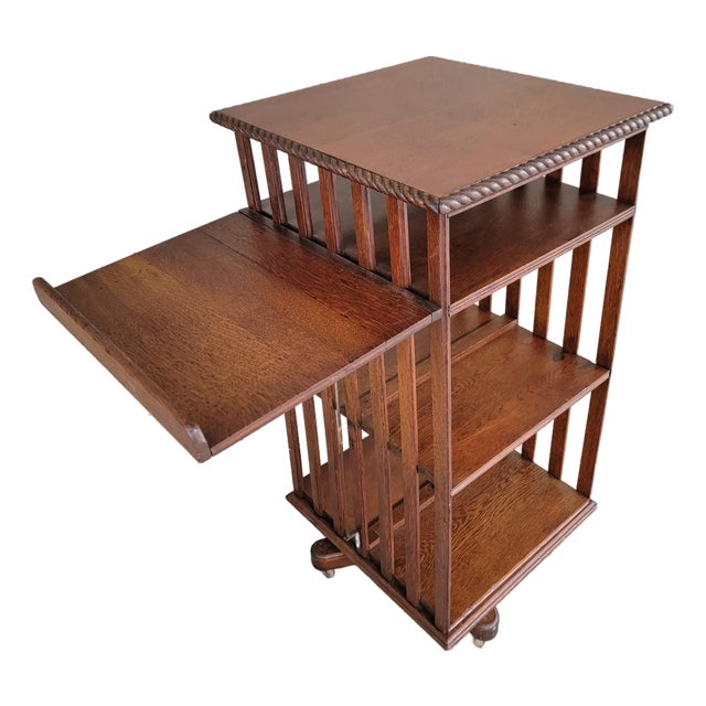 Arts & Crafts / Mission Oak Revolving Bookcase With Adjustable Book Display For Sale