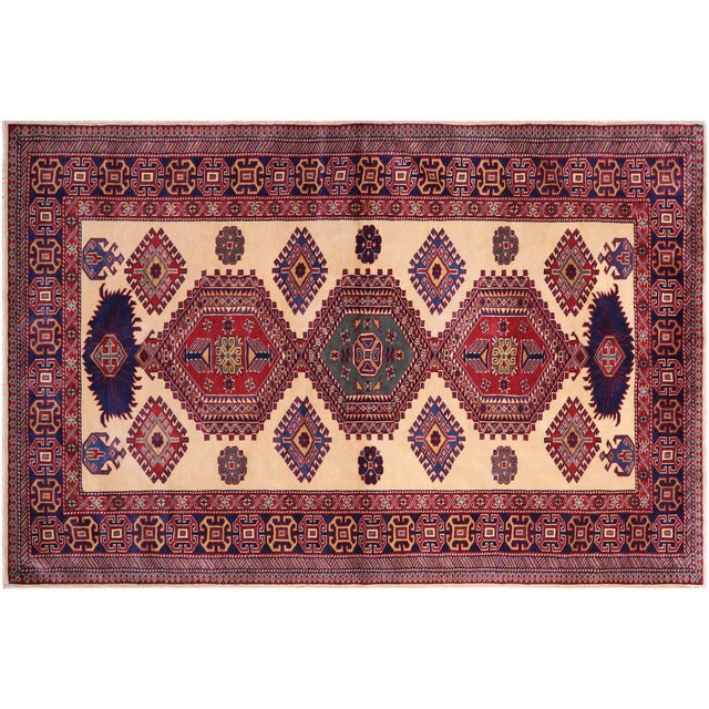 Almond Rustic Shirwan Gold/Blue Wool Rug - 4'6''x6'5'' For Sale - Image 8 of 10
