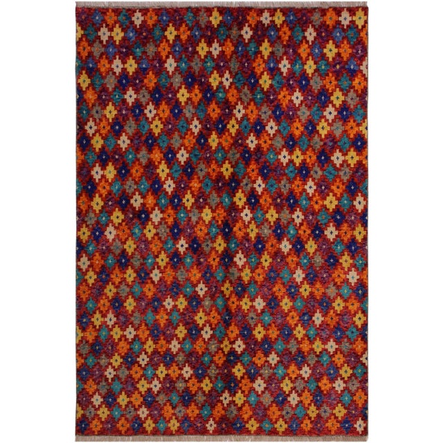Brick Red 1990s Modern Balouchi Red& Orange Wool Rug- 5'1 X 6'7 For Sale - Image 8 of 8