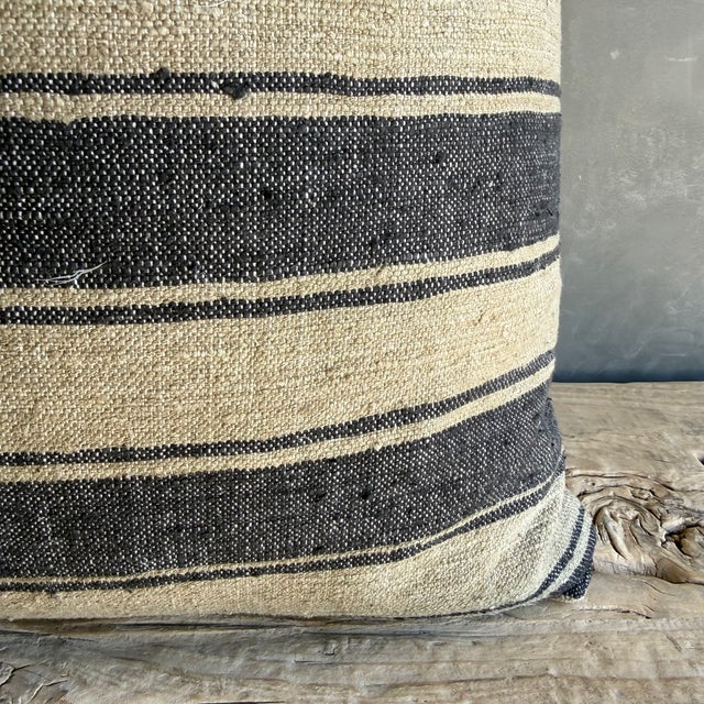 Vintage Turkish Rug Hemp Pillow With Down Insert 22" X 22" For Sale - Image 4 of 6