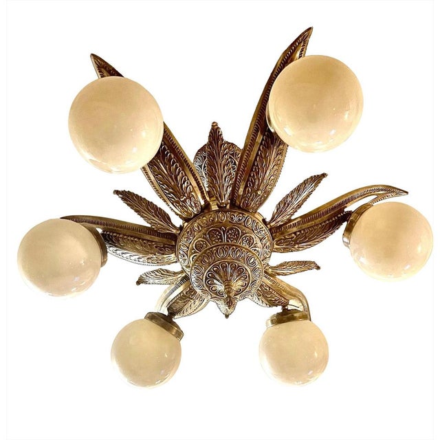 Gold French Art Deco Gilt Silver and Glass Chandelier, 1930s For Sale - Image 8 of 8