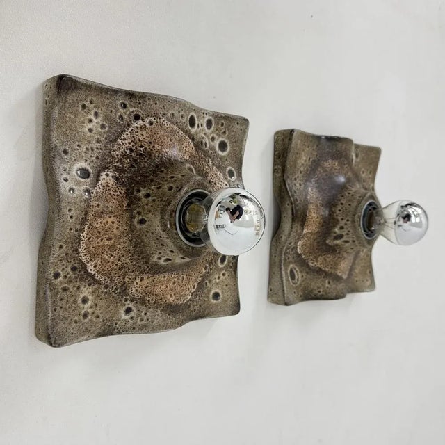 Mid-Century Wavy Ceramic Wall Lamps, 1970s, Set of 2 For Sale - Image 16 of 18