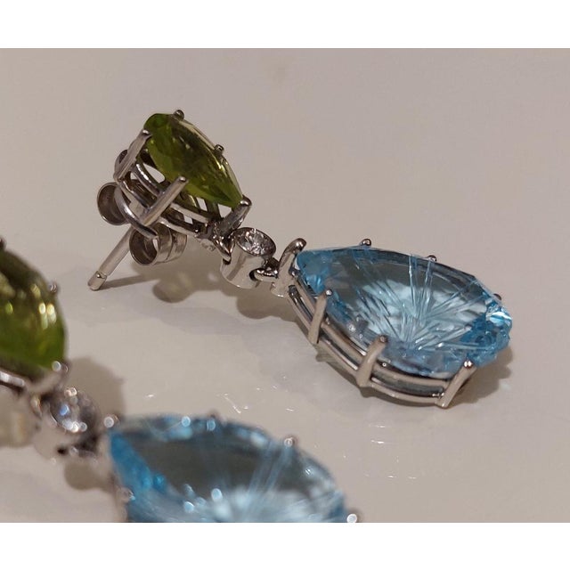 1990s 18k/750 White Gold Earrings with Diamonds and Topaz and Peridot, 1990s, Set of 2 For Sale - Image 5 of 18