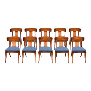 Teak Klismos Patio Dining Chairs. - Set of 10 For Sale
