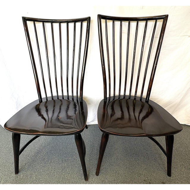 Vintage High Swept Back Windsor Birdcage Chairs in Ebony Finish- A Pair For Sale - Image 9 of 18