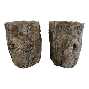 French Style Faux Wood Tree Stump Planters - a Pair