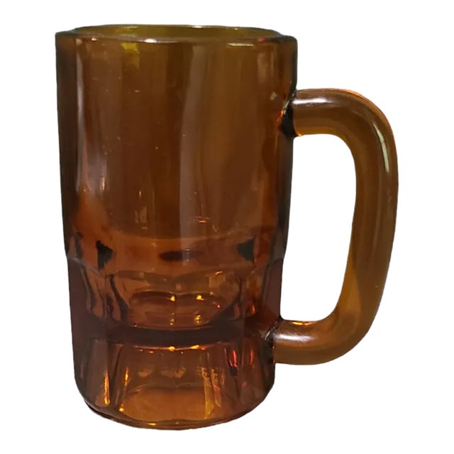 Vintage Amber Color Heavy Glass Beer Mug Tankard For Sale