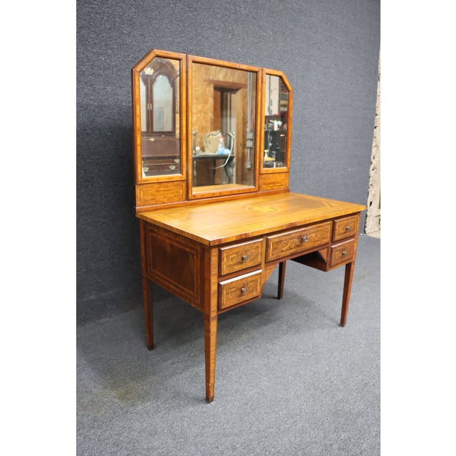 French Aimone Mahogany & Satinwood Vanity W/Mirror For Sale - Image 3 of 11