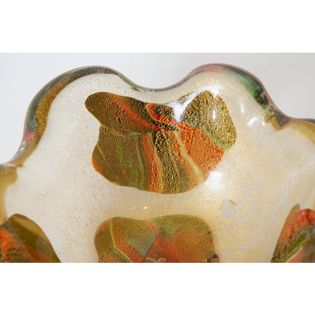 Metal Vintage Murano Glass Patchwork Bowl by Avem Gold Aventurine, Orange, Red Green 50's For Sale - Image 7 of 13