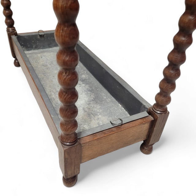Wood Rare Late 19th-Century English Oak Umbrella Stand With Removable Zinc Tray – Hand-Carved Victorian Décor For Sale - Image 7 of 8