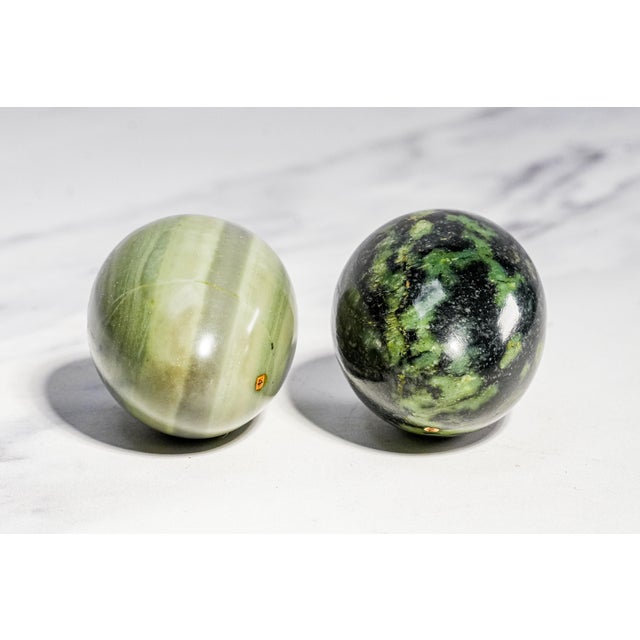 Wonderful Antique Polished Stone Specimen Eggs on Monkey Stands Grand Tour Mineral Collection Pair Home Decor For Sale - Image 11 of 16