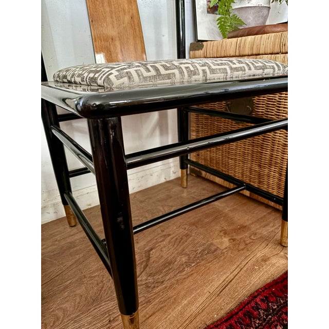 Henredon Style Black Lacquer, Wood, and Brass Side Chairs- Set of 4 For Sale - Image 6 of 11