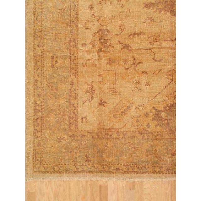 Textile Vintage Oushak Carpet, Oriental Rug, Handmade, Ivory, Gray, Saffron, Yellow For Sale - Image 7 of 12