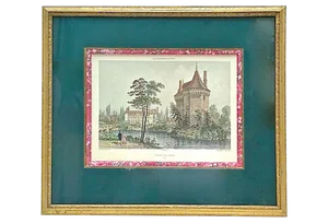 19th Century Antique Normandy Chateau Engraving