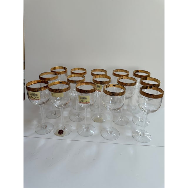 Vintage 1970s Lenox "Autumn" Pattern Set of Fifteen (15) Crystal Wine Glasses With Gold Band Encrusted 7.5" High - Set of 15 For Sale - Image 17 of 17