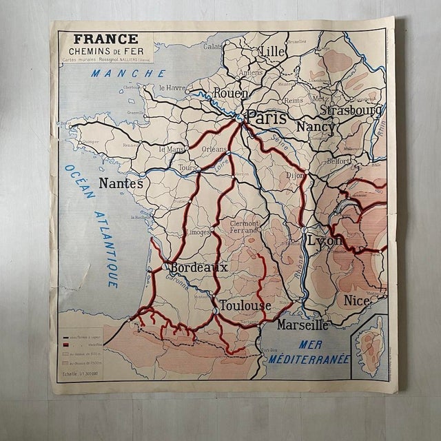 Modern Vintage School Map of Roads, Air Routes and Railways, 1950s For Sale - Image 3 of 8
