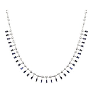 18k White Gold Modern Blue Sapphire and Diamond Choker Necklace for Her For Sale