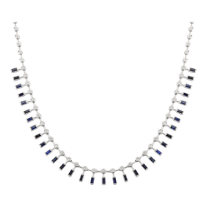 18k White Gold Modern Blue Sapphire and Diamond Choker Necklace for Her