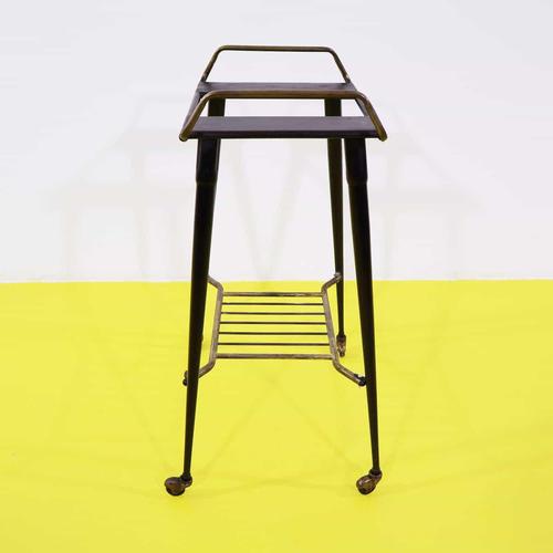 Wood Metal Service Cart with Grille Shelf and Wheels For Sale - Image 7 of 9