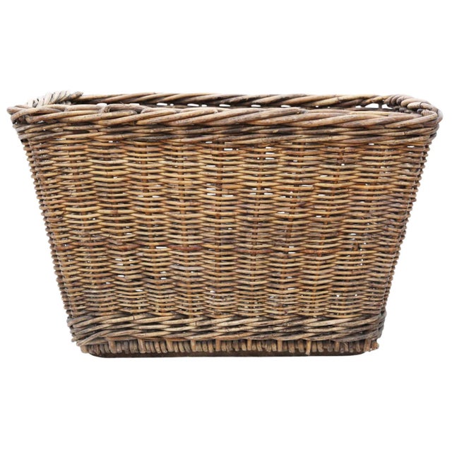 Large Antique Cane Strong Log or Storage Basket, 1920s For Sale - Image 4 of 6