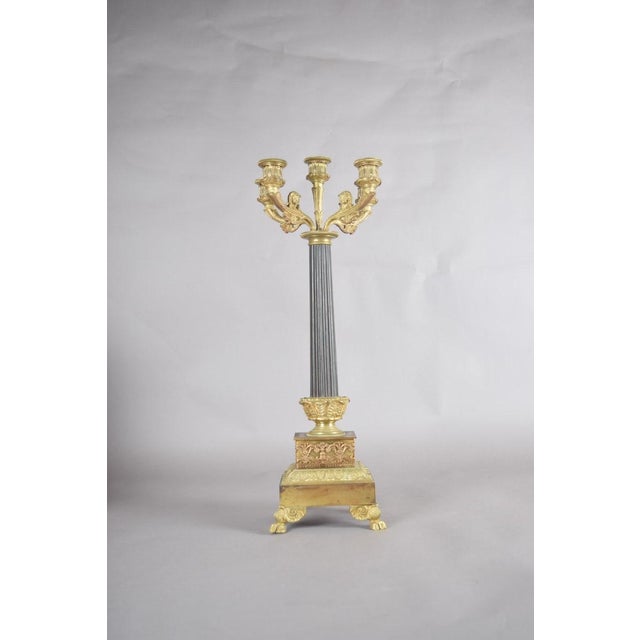 1950s Antique Gilt Bronze Candelabra, Fluted Column With Figural Arms — French, 19th Century For Sale - Image 5 of 10