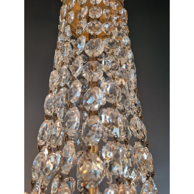 Antique Italian Neoclassical Crystal Chandelier Brass Original Wooden Sockets For Sale - Image 9 of 11