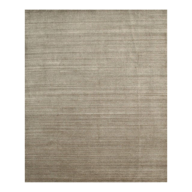 9x12 Louie Isla Brown Handmade Solid Open Field Modern Wool & Viscose Carpet Rug For Sale