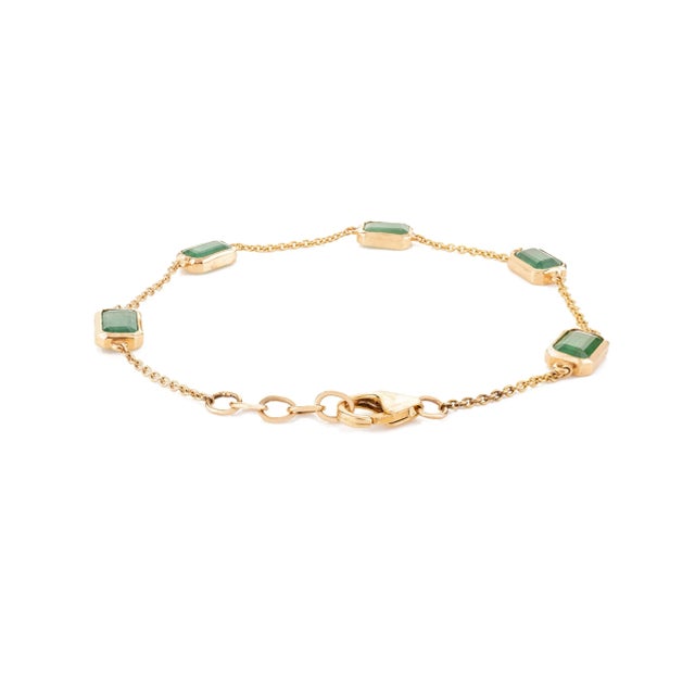 2.96ct Zambian Emerald Link & Chain Bracelet in 14k Solid Yellow Gold For Sale In New York - Image 6 of 12
