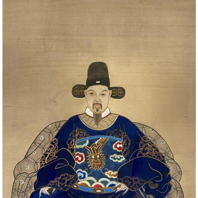 Textile Antique Chinese Imperial Emperor Ancestral Painting on Silk For Sale - Image 7 of 8