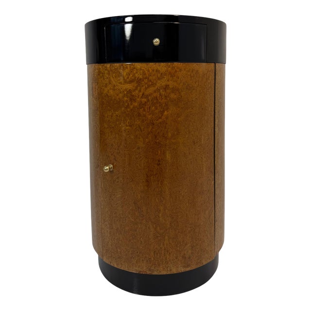 Italian Cylindrical Cabinet in Reconstituted Wood Veneer, 1980s For Sale