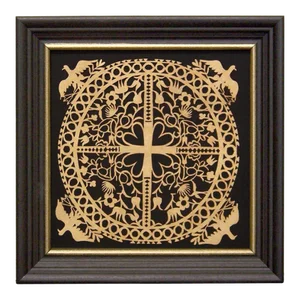 Hearts and Eagles Scherenschnitte Paper Cutting in Black Frame With Gold Trim- Antique Vintage Style