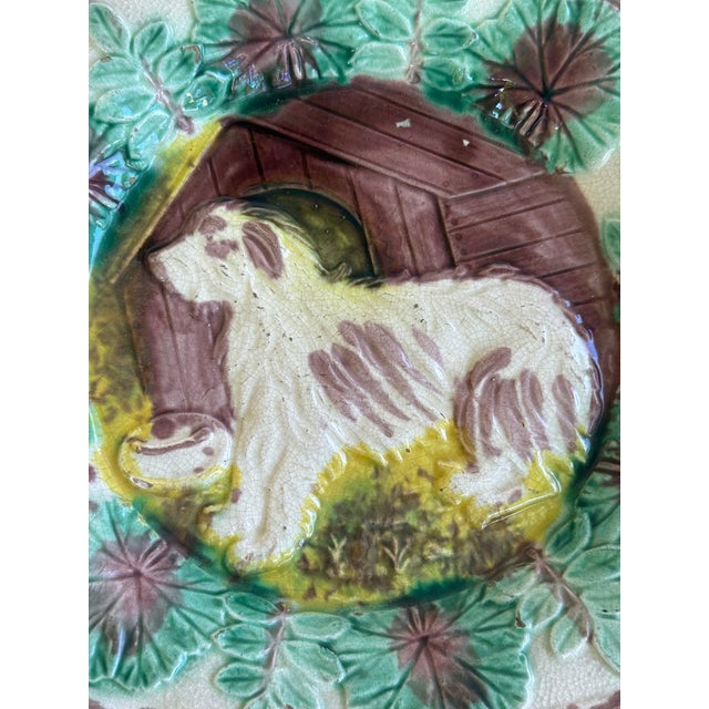 Late 18th Century Victorian Era Majolica Dog Plates Arsenal Pottery Set of Three (3) For Sale - Image 5 of 12