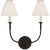Transitional Thomas O'Brien for Visual Comfort Signature Piaf Double Sconce in Aged Iron with Linen Shades For Sale - Image 3 of 6