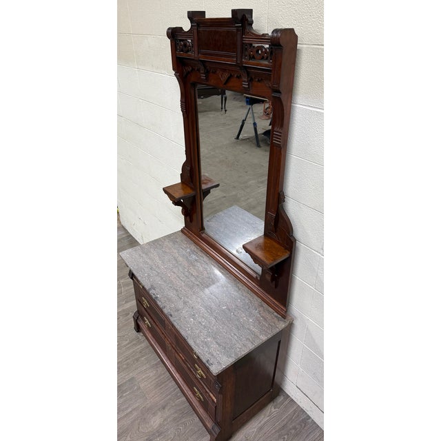 Antique Late 1800s Victorian Eastlake Marble Top Dresser Chest Dressing Stand For Sale - Image 4 of 18