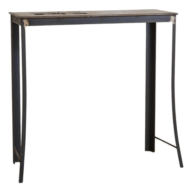 French Industrial Steel Console Table with Gear Detail, 1950s For Sale