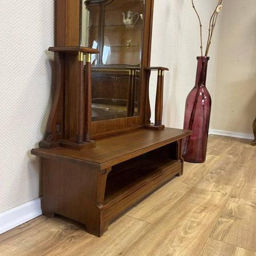 Antique Art Deco Standing Mirror in Walnut, 1930s For Sale - Image 4 of 11