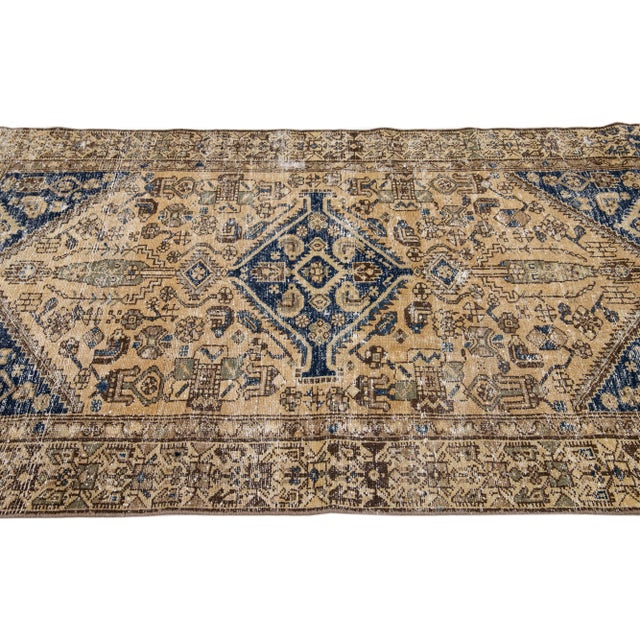 1960s Vintage Persian Distressed Handmade Tribal Beige Wool Rug For Sale - Image 4 of 6