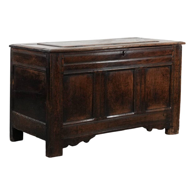 Large Antique English Panelled Oak Chest, 18th Century For Sale