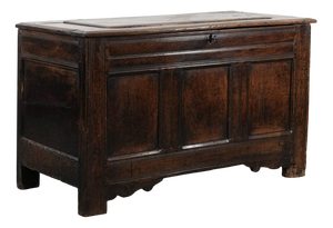 Large Antique English Panelled Oak Chest, 18th Century