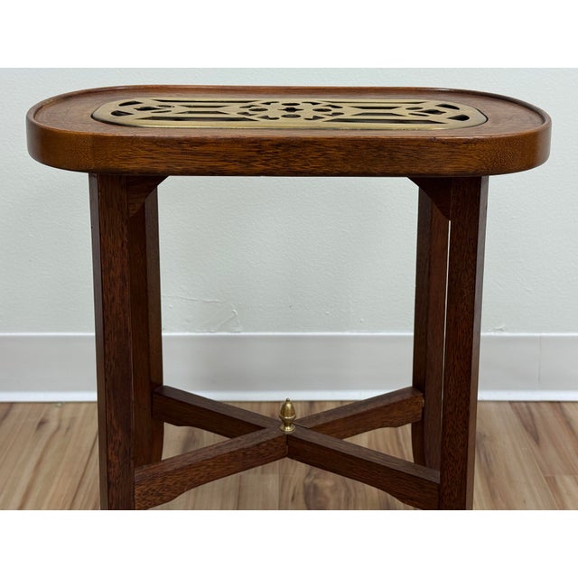Vintage Wood With Brass Insert Side Table Candle Stand Kettle Table For Sale - Image 9 of 10