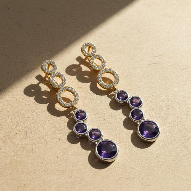 Contemporary Silver Amethyst Earrings. Asymmetrical Amethyst Drop Earrings. Zigzag Amethyst Drop Earrings. Weight: 5 gr...