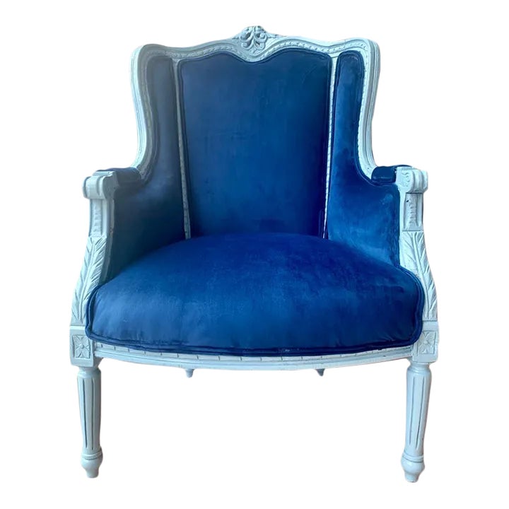 Vintage French Light Blue Matte Frame Custom Royal Blue Velvet Chair Chairish