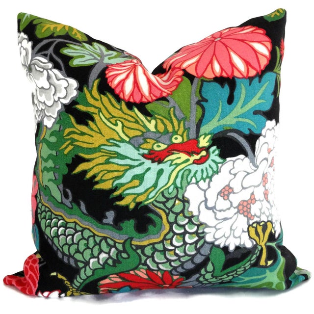 20" x 20" Ebony Schumacher Chiang Mai Dragon Decorative Pillow Cover