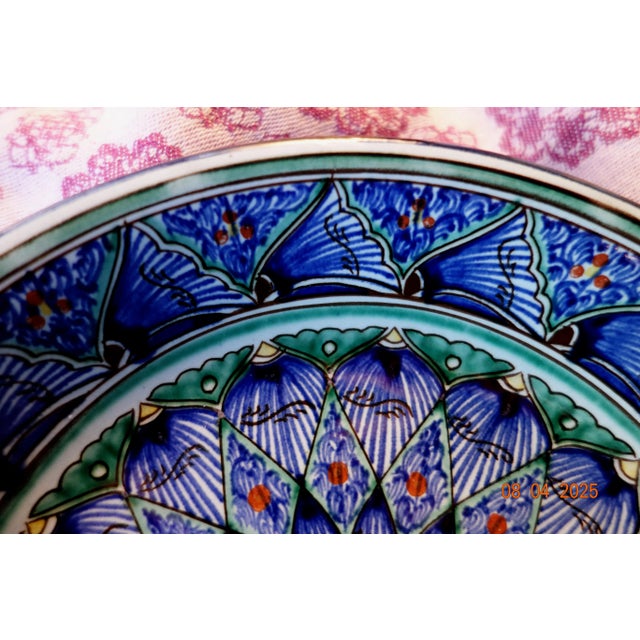 Cerulean Decorative Uzbeck Plate (Persia, Turkey) For Sale - Image 8 of 9