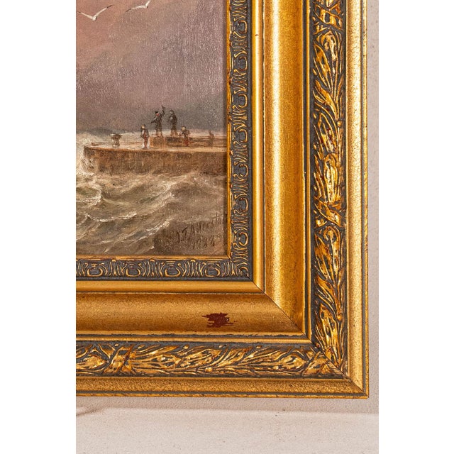 John Taylor Allerston (1828–1914), British — Paddle Steamer Entering Harbour, Signed & Dated 1888, Oil on Canvas For Sale - Image 4 of 4