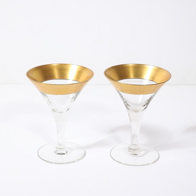 Set of 12 Mid-Century Modernist Gilt Rimmed Coupe Glasses by Dorothy Thorpe For Sale In New York - Image 6 of 16