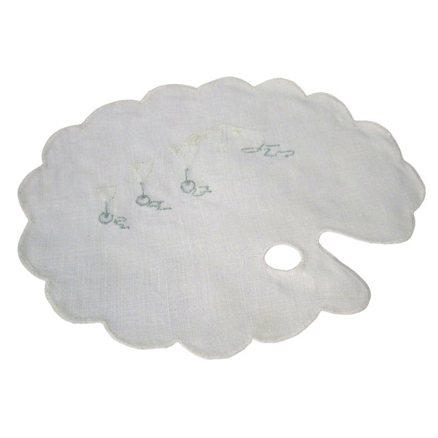 Mid-Century Modern 1960s Artist Palette Shaped Cocktail Napkins With Applique Martini Glasses and Shaker- Set of 4 For Sale - Image 3 of 12