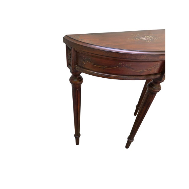 Tuscan 1990s Ethan Allen Tuscany Demilune Console Hall Table Server Neo Classical End Table For Sale - Image 3 of 13