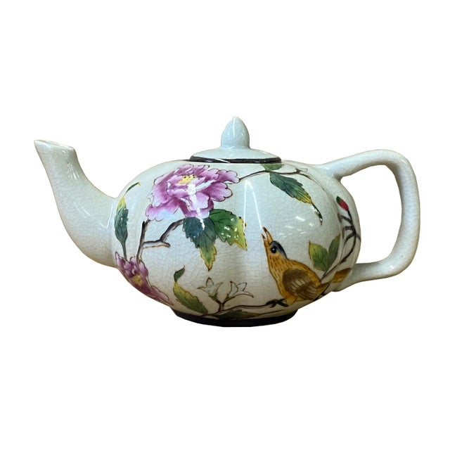 Contemporary Beige Almond Flower Painting Teapot Shape Display For Sale In San Francisco - Image 6 of 6